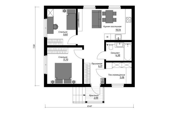 Дом панельно-каркасный Уютный 54 (57кв.м)